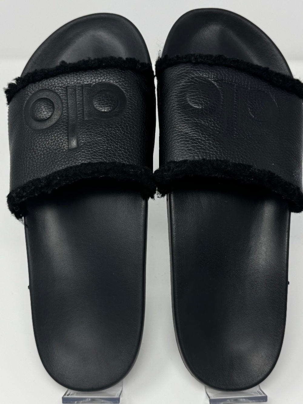 ALO Yoga It Slide Black Leather Fleece Women's Size 10 Logo Slides Sandals